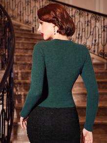 Vintamour Áo len dệt kim màu xanh lá cây Giáng sinh cổ điển thanh lịch dành cho nữ có trang trí ngọc trai - Màu xanh lá cây đậm - Xem 7