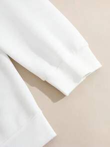 SHEIN EZwear 大尺碼女性時尚女孩字母印花運動衫 - 白色 - 查看 5