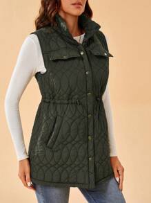 SHEIN Tall Women's Sleeveless Quilted Padded Coat - Army Green - View 4