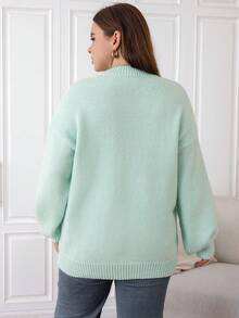 SHEIN EZwear Hơn Thả vai Áo len - Màu xanh ngọc - Xem 2