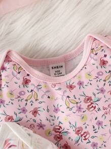 SHEIN Baby Girl 3pcs Casual Floral Printed Ruffle Romper - Multicolor - View 6