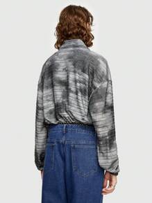 ROMWE MEN Grunge Punk Nam Nhuộm buộc Đứng cổ áo Áo khoác - Màu xám đen - Xem 5