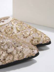 Women's Sequin Embellished Flats - Gold - View 5