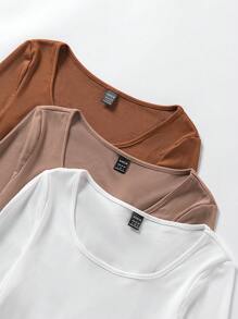 INAWLY Áo liền quần ôm nữ Gân đan màu trơn Giải trí - Nhiều màu - Xem 3