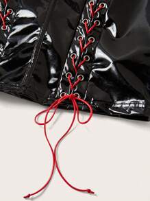 SHEIN ICON Lace Up Front PU Leather Tube Dress With Arm Sleeves - Black - View 4