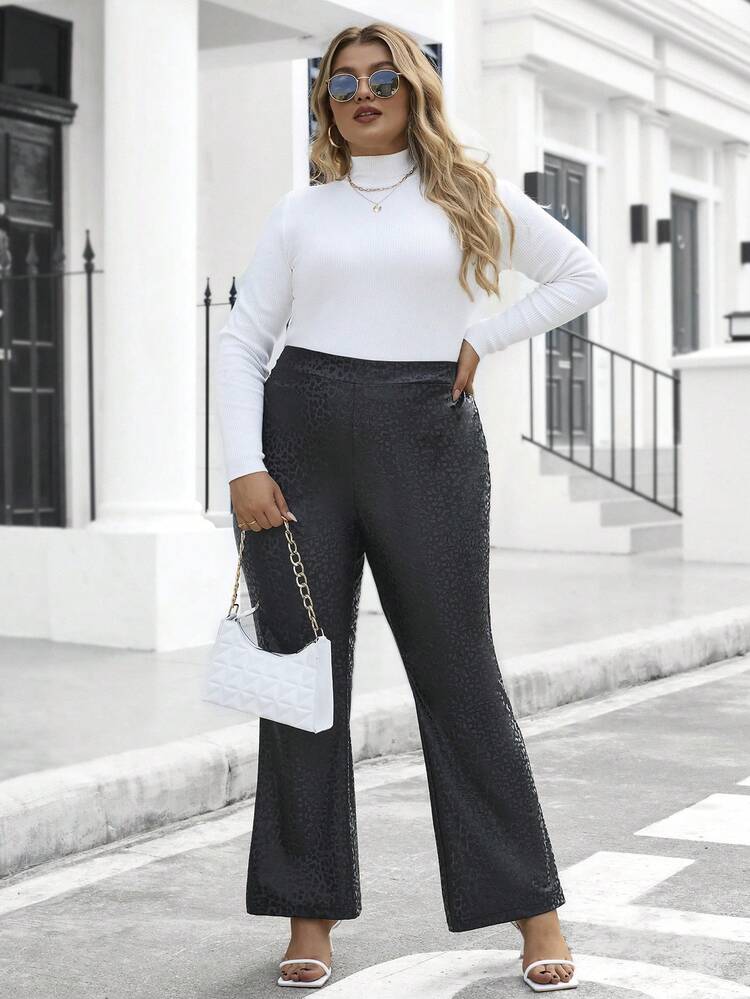 Women's Plus Size Jacquard Flared Pants