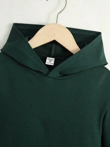 SHEIN 男童纯色袋鼠口袋卫衣 - 墨綠色 - 查看 3