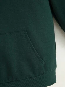 SHEIN 男童纯色袋鼠口袋卫衣 - 墨綠色 - 查看 4