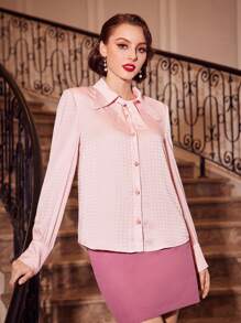 Vintamour Camisa de cuello con cordón con botón delantero - Rosa - Ver 6