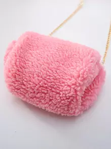 SHEIN Tween Girl Letter Patched Detail Drop Shoulder Teddy Jacket With Bag