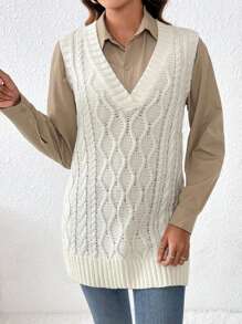 Chiquease 1pc Cable Knit Sweater Vest - White - View 4