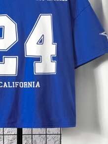 SHEIN Leap Crew 少年男孩2入組休閒字母印花短袖t恤和長褲套裝 - 藍色 - 查看 4