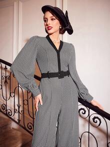 SHEIN DECDS Của phụ nữ Giường đôi In Áo liền quần ống rộng - Đen và trắng - Xem 3