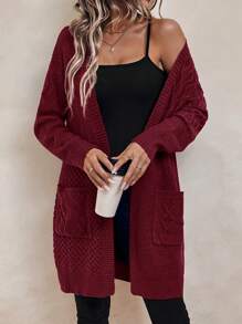 SHEIN LUNE Giải trí Của phụ nữ Mở Mặt trước Áo len Mở - Màu Đỏ Sâu - Xem 3
