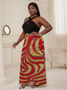 SHEIN Lady Plus Graphic Print Slant Pocket Dress - Multicolor - View 5