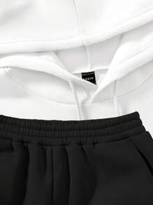 SHEIN Unity 字母印花帶帽落肩袖束口口袋運動衫和運動褲 - 彩色 - 查看 4