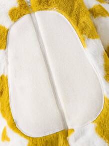 Baby Girl Cow Pattern 3D Ear Design Hooded Zipper Front Flannel Jumpsuit - Yellow - View 6