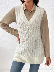 Chiquease 1pc Cable Knit Sweater Vest - White - View 5