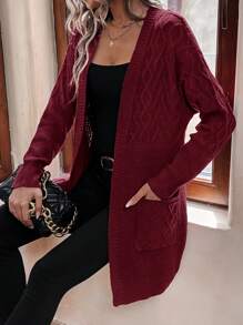 SHEIN LUNE Giải trí Của phụ nữ Mở Mặt trước Áo len Mở - Màu Đỏ Sâu - Xem 5