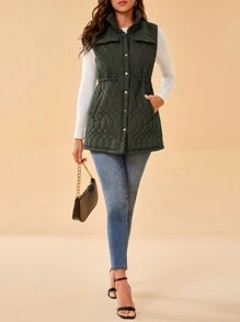 SHEIN Tall Women's Sleeveless Quilted Padded Coat - Army Green - View 3