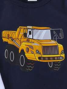 Set Of 5 Baby Boys' Tractor & Transportation Vehicles Printed Long Sleeve Tops For Fall And Winter - Multicolor - View 3