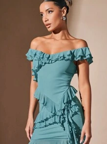 SHEIN BAE Falda con top de hombros descubiertos ribete con fruncido - Verde - Ver 7