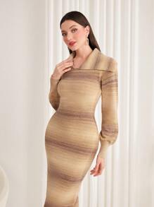 Modelyn Striped Pattern Sweater Dress Fall Cloth For Women - Multicolor - View 5