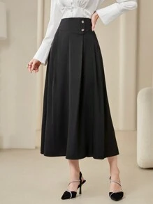 Modelyn Solid Color High Waisted Umbrella Hem Skirt - Black - View 1