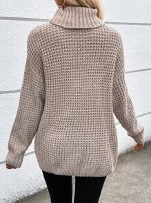 SHEIN LUNE Thả vai Áo cao cổ Áo len - Màu Khaki - Xem 2