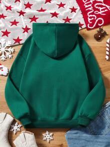 SHEIN EZwear Christmas Print Drop Shoulder Hoodie - Dark Green - View 2