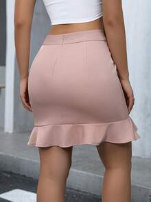 SHEIN Frenchy 圍裹荷葉邊半身裙 - 粉色 - 查看 2