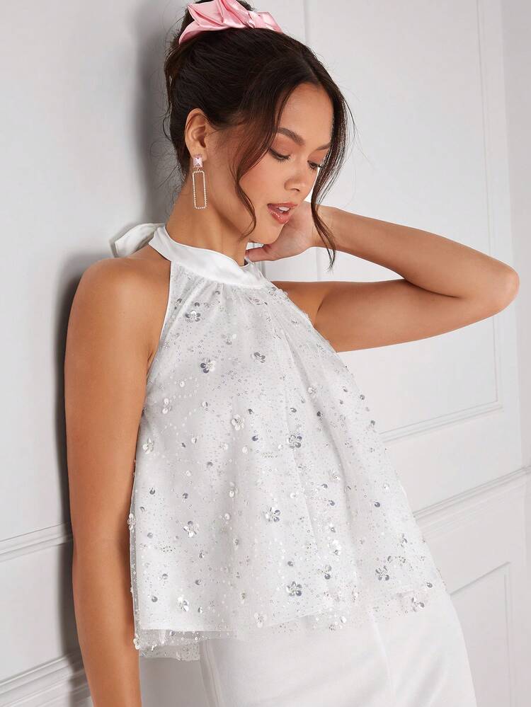 Women's Glitter Halter Neck Tank Top