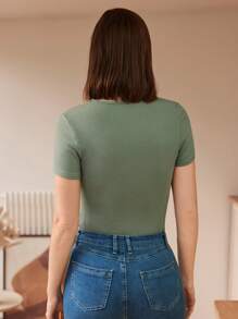 SHEIN Frenchy Scallop Embroidery Mesh Trim Tee - Mint Green - View 2