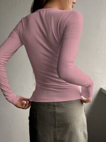 DAZY Half Button Ribbed Knit Tee,Fall Clothes