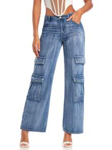 SHEIN BAE Women's Cargo Denim Pants - Medium Wash - View 6