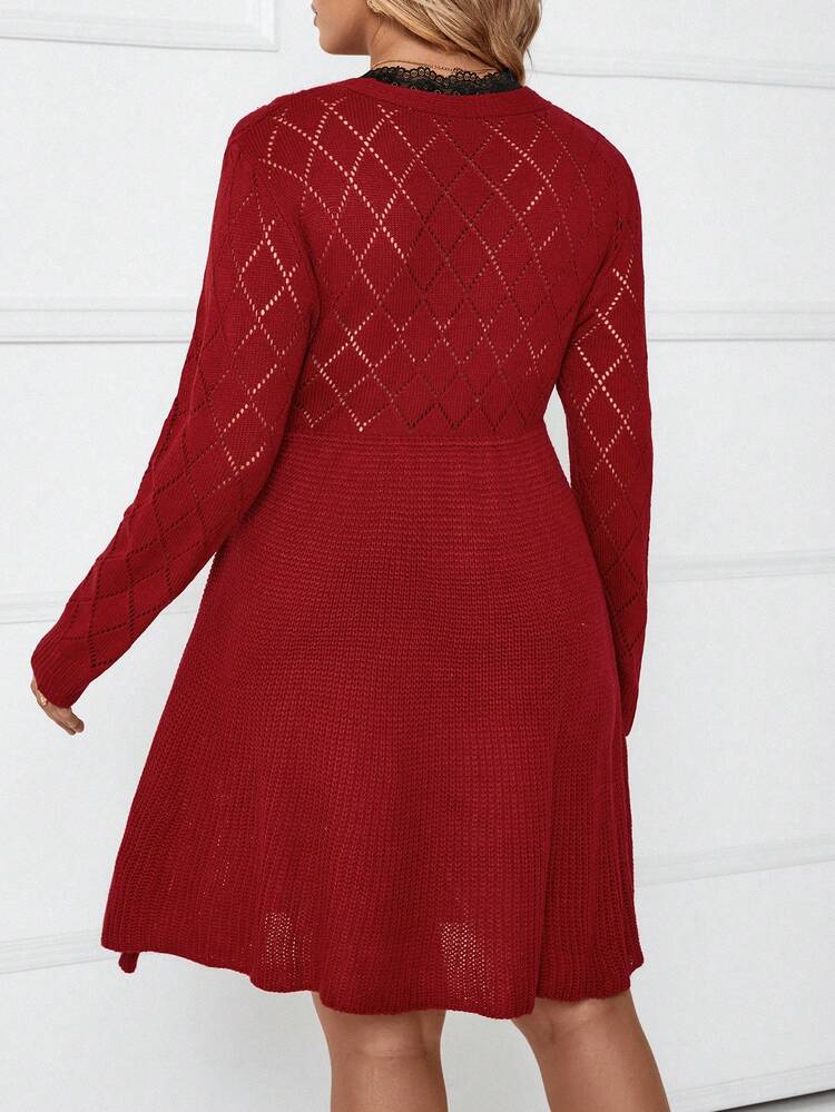 Plus Lace Trim Button Detail Sweater Dress