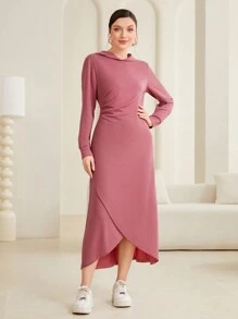 Mulvari Màu thuần áo có mũ Bao bên Đầm nỉ - Màu Hồng Tươi - Xem 1