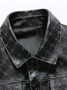 Men Long Sleeve Geo Print Flap Pocket Rave Jacket, For Fall Winter