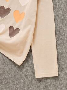 SHEIN Chica preadolescente Camiseta con estampado de corazón - Albaricoque - Ver 3