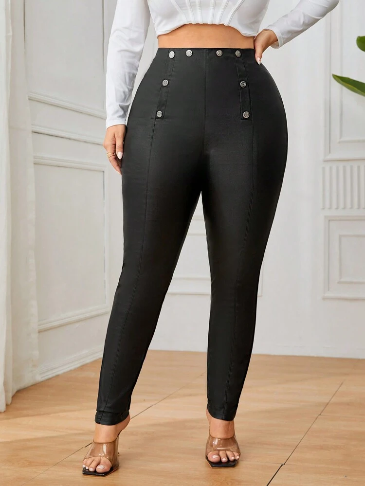 Plus Size Plain Color High Waist Skinny Pants Fall Cloth For Women