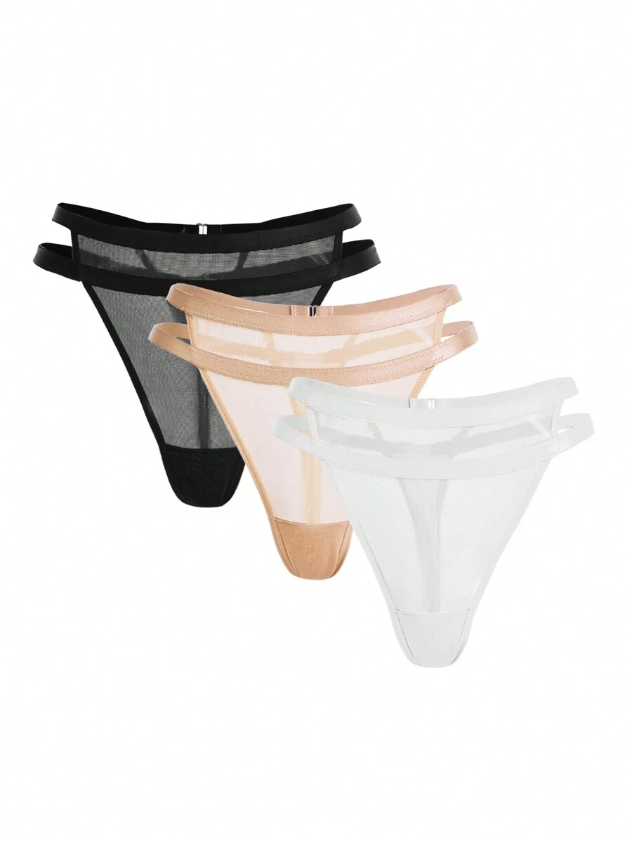 Ocili 3 piezas Set tanga unicolor de malla - Multicolor - Ver 1