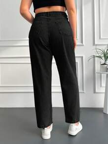 EURMUSE Quần Jeans Ống Thẳng Màu Trơn Cỡ Lớn - màu đen - Xem 2