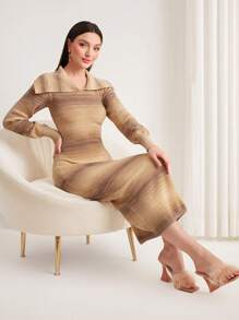 Modelyn Striped Pattern Sweater Dress Fall Cloth For Women - Multicolor - View 4