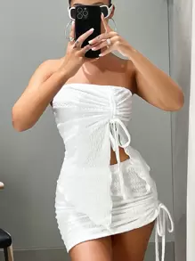 SHEIN x Marika Sila SHEIN ICON Drawstring Front Tube Top & Bodycon Skirt Two Pieces