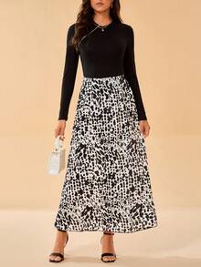 SHEIN Tall Allover Print Plisse Skirt - Multicolor - View 3