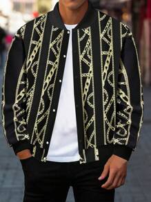 Manfinity 休閒口袋 前紐扣錬條印花 宮廷男士外套 - 黑色 - 查看 1