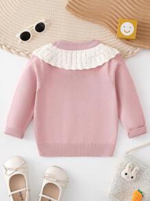 Baby Girl Contrast Foldover Collar Sweater