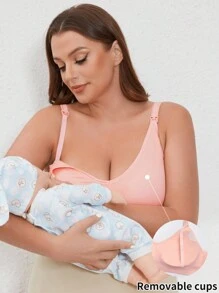 Plus Solid Nursing Bra - Pink - View 4