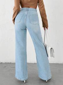 EURMUSE High Waisted Straight Leg Jeans - Light Wash - View 2