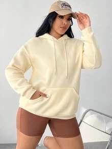 SHEIN EZwear 加大码标语和爱心图案落肩卫衣 - 杏色 - 查看 4